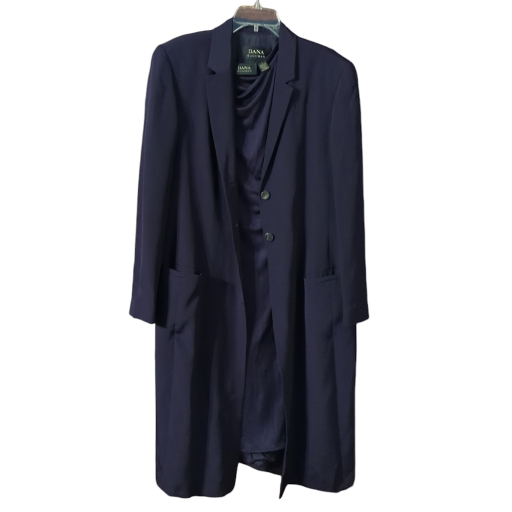 Dana Buchman 100% Silk Long Blazer Duster Jacket Dress Set‎ Wedding Formal Large